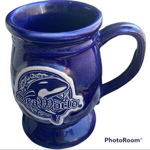 Sea World Shamu Tall Mug Stein Cobalt Blue Ceramic Sea World Emblem